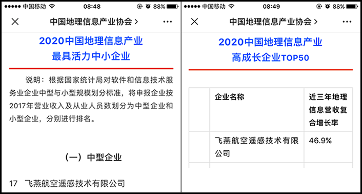 喜訊丨飛燕遙感榮獲2020中國地理信息產業(yè)最具活力中型企業(yè)榮譽稱號，榮耀入選2020中國地理信息產業(yè)高成長企業(yè)TOP50！